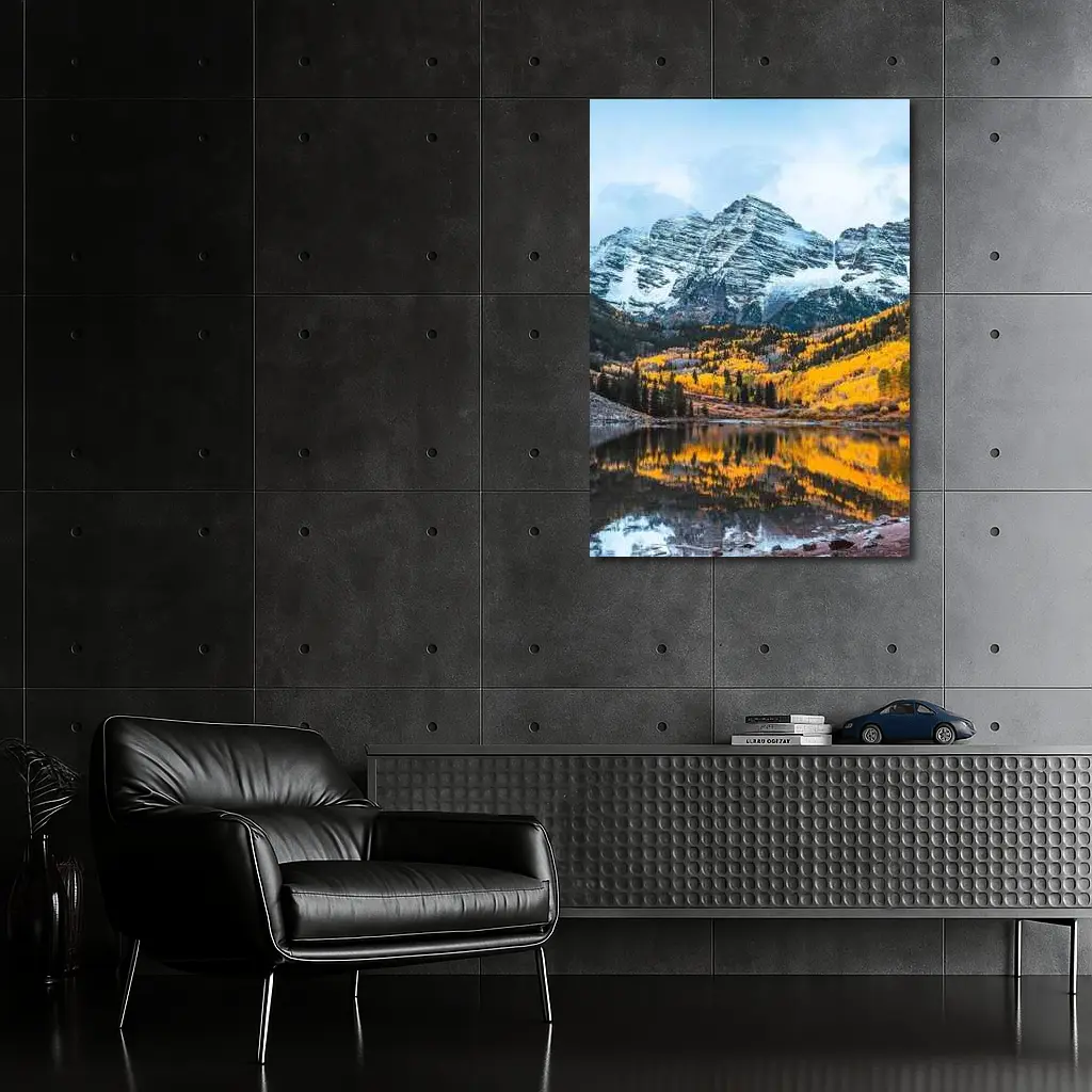 Maroon Bells Snow Autumn Lake Reflection – Wall Art