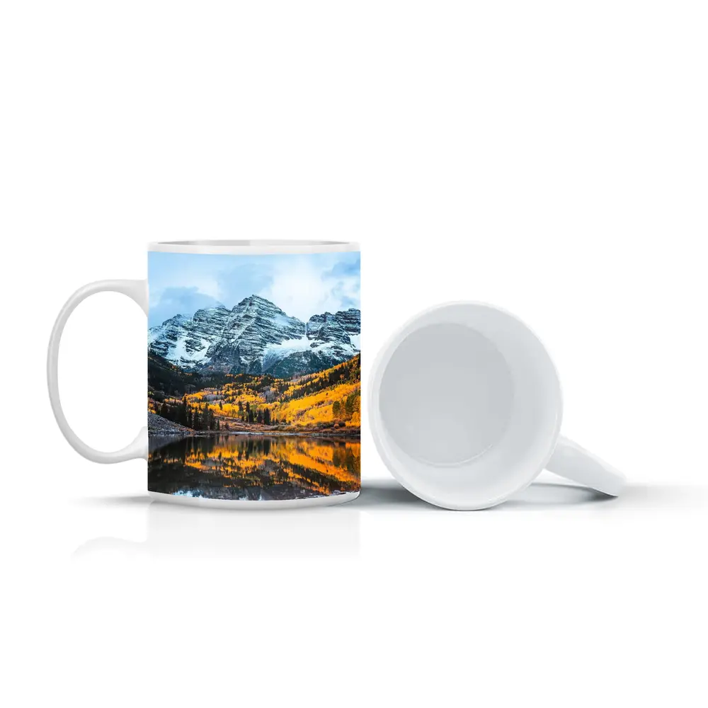 Maroon Bells Snow Autumn Lake Reflection – Mugs