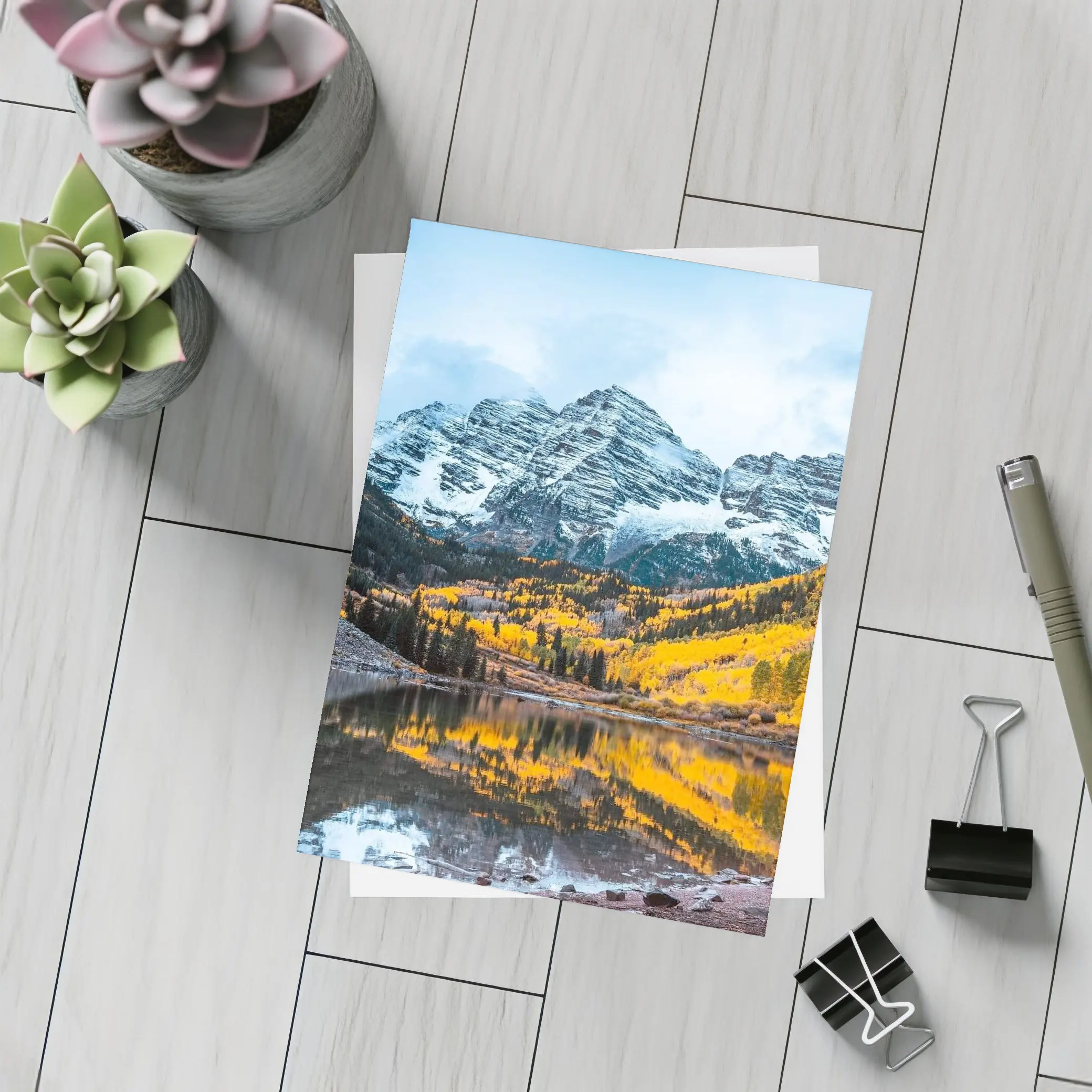 Maroon Bells Snow Autumn Lake Reflection – Postcards