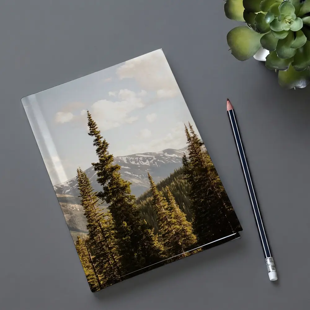 Tall Pine Trees Snow Capped Mountain Landscape – Notebooks