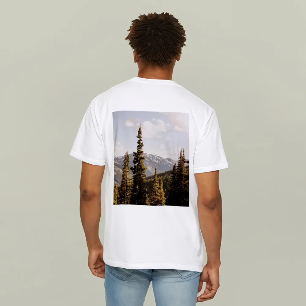 Tall Pine Trees Snow Capped Mountain Landscape – T-Shirts