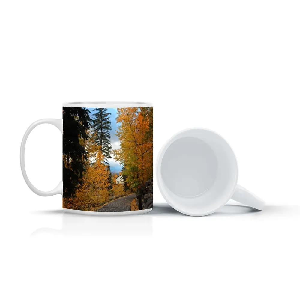 Autumn Path Golden Trees Cloudy Sky – Mugs