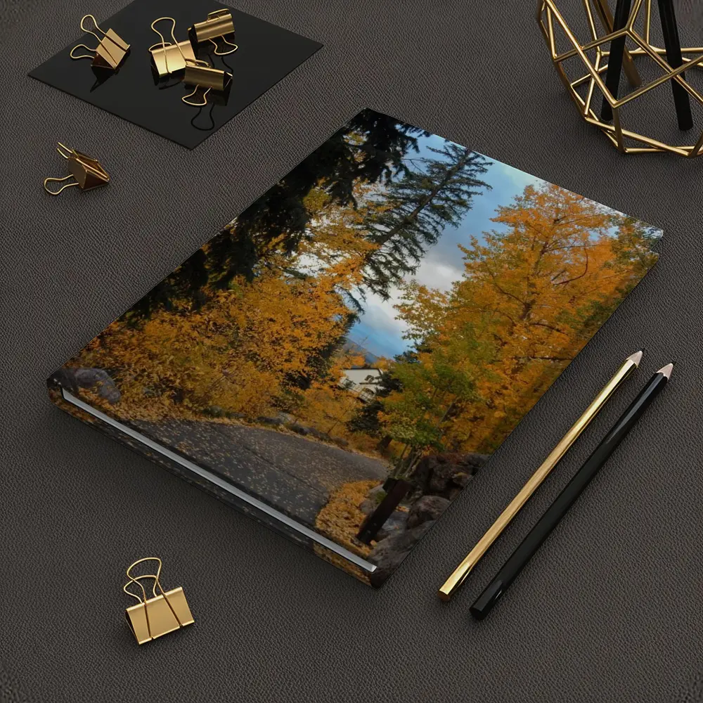 Autumn Path Golden Trees Cloudy Sky – Notebooks