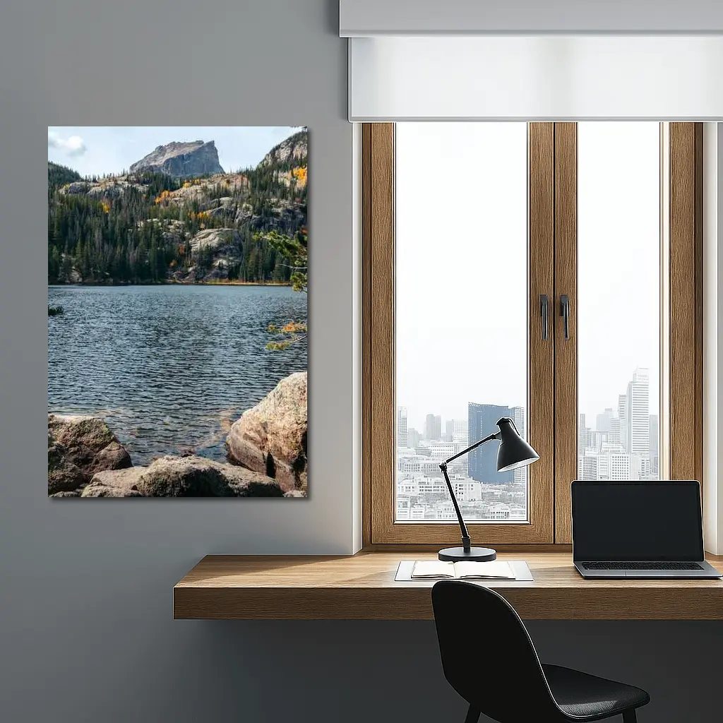 Alpine Lake Rocky Mountain Autumn Forest – Wall Art