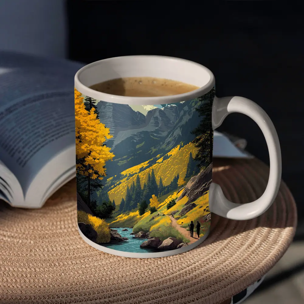 Maroon Bells Colorado Retro Travel Art – Mugs