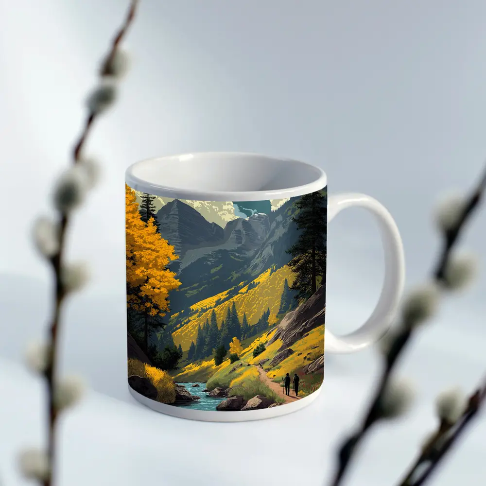 Maroon Bells Colorado Retro Travel Art – Mugs