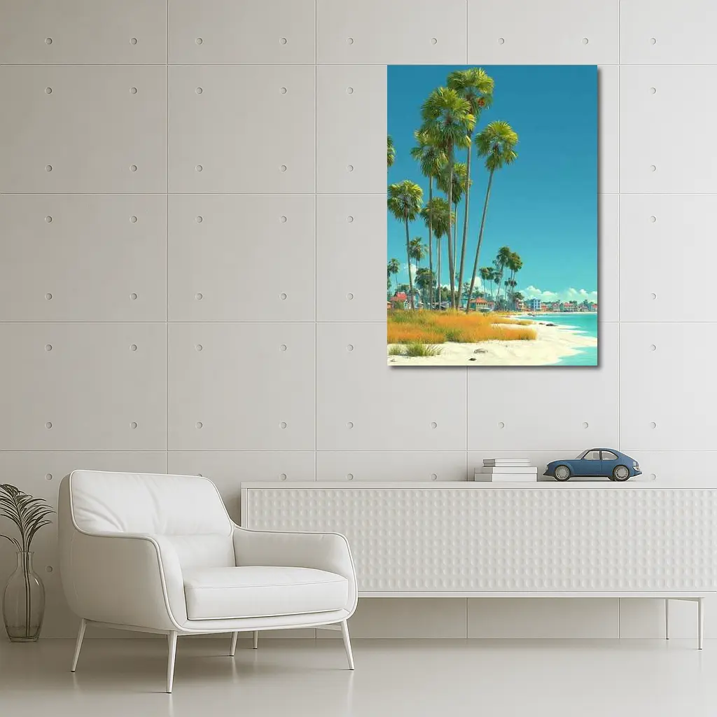 Tropical Beach Palm Trees Clear Blue Sky – Wall Art