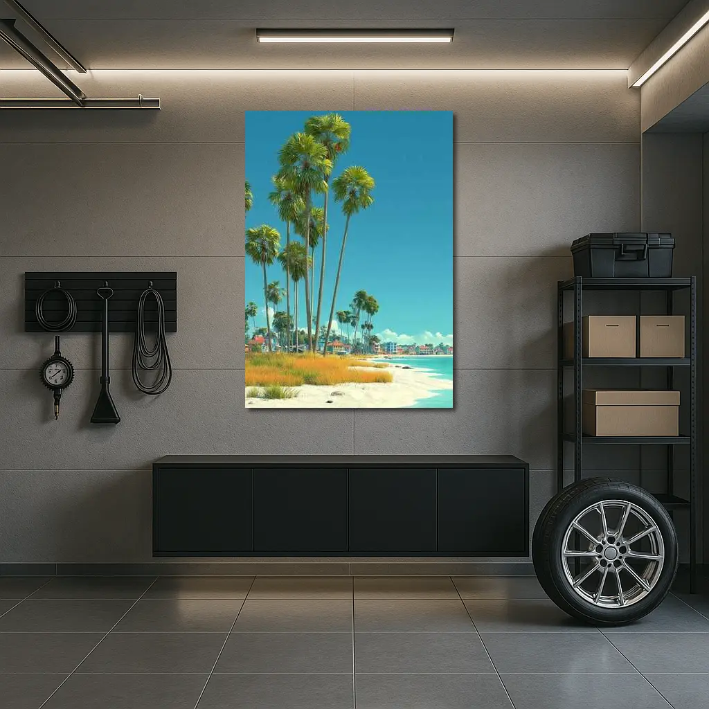 Tropical Beach Palm Trees Clear Blue Sky – Wall Art