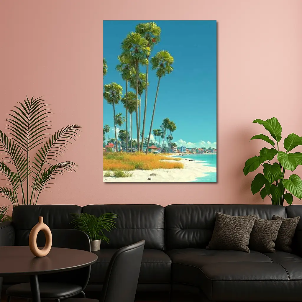 Tropical Beach Palm Trees Clear Blue Sky – Wall Art