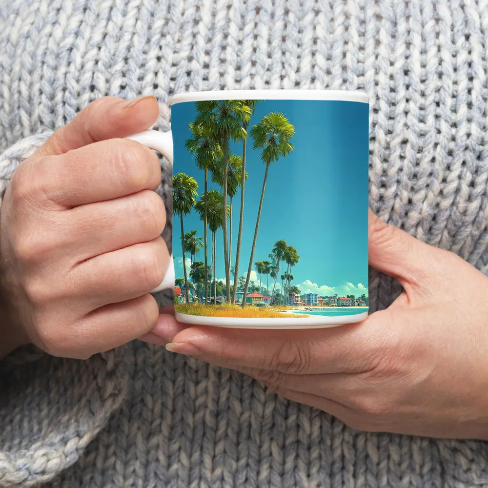 Tropical Beach Palm Trees Clear Blue Sky – Mugs