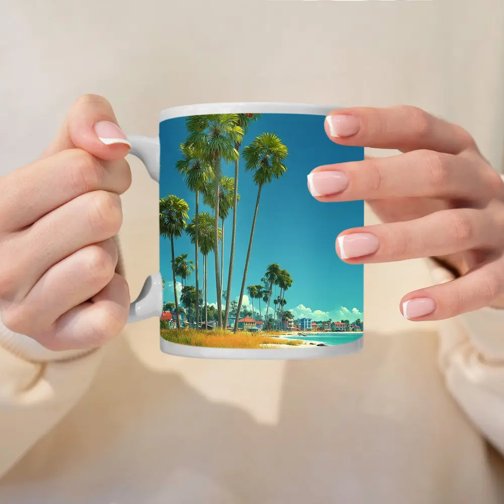 Tropical Beach Palm Trees Clear Blue Sky – Mugs