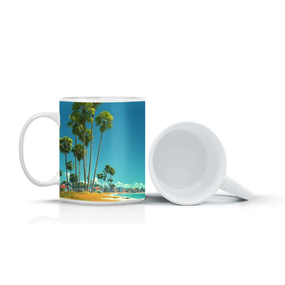 Tropical Beach Palm Trees Clear Blue Sky – Mugs