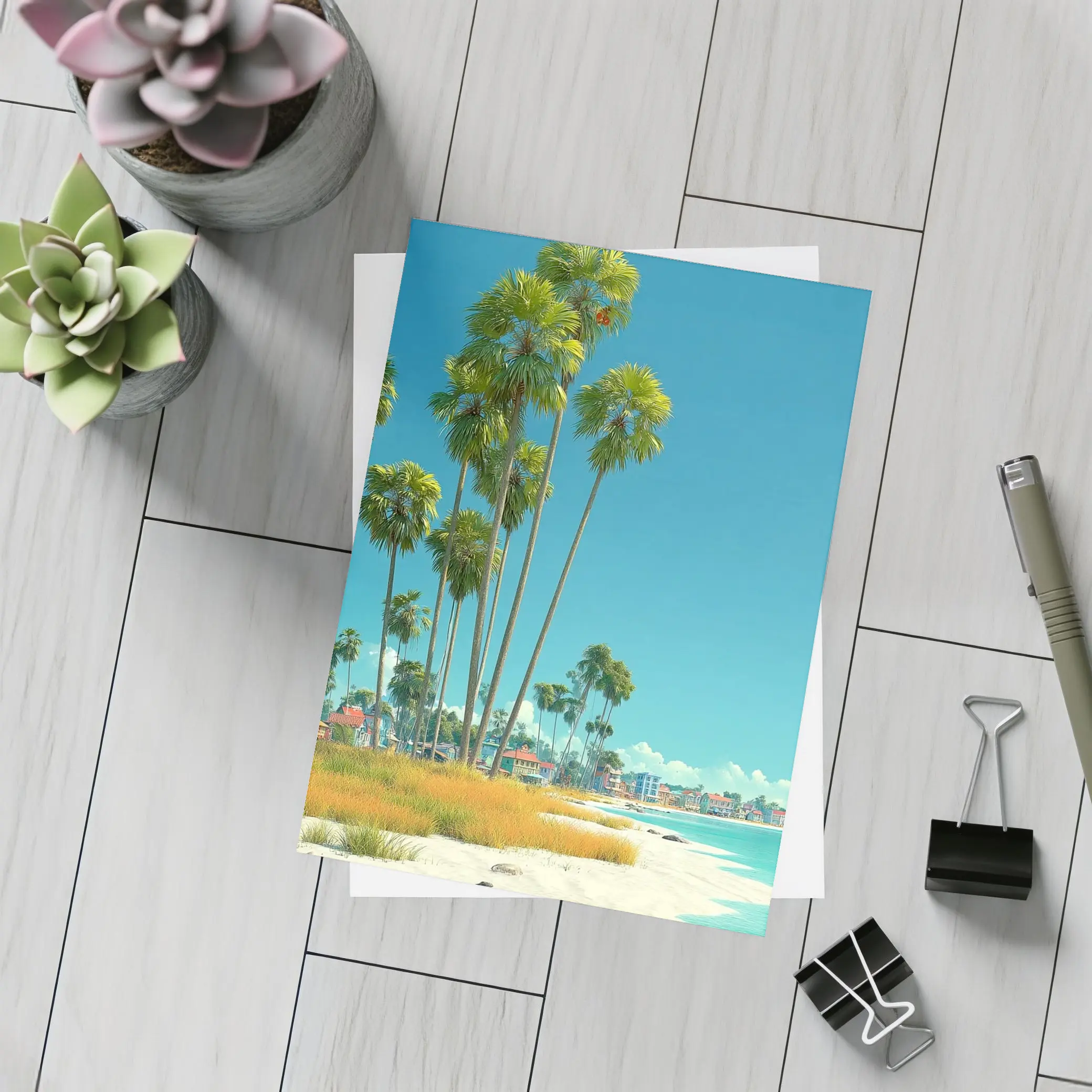 Tropical Beach Palm Trees Clear Blue Sky – Postcards