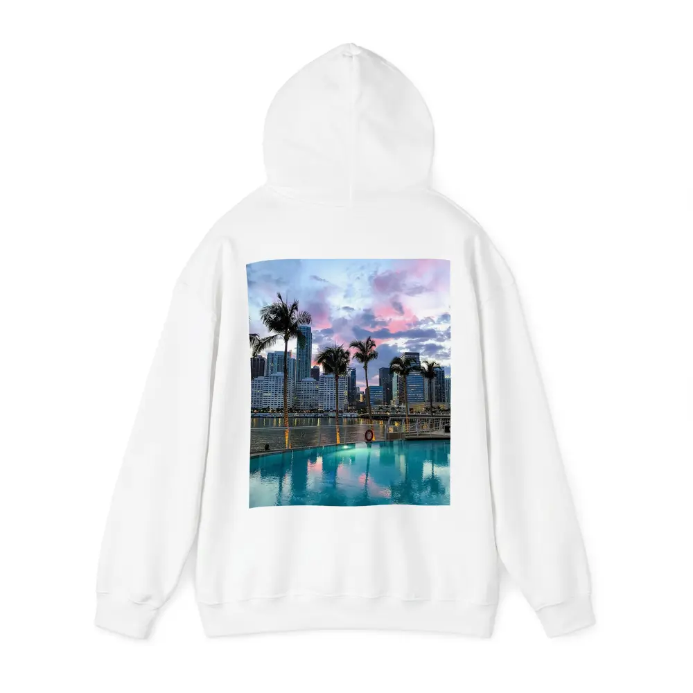Miami Skyline Pool Palm Trees Sunset – Hoodies