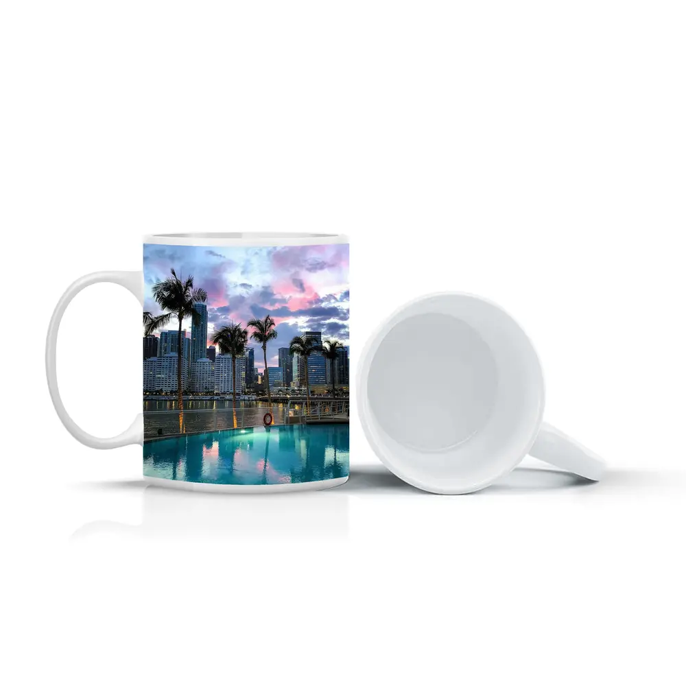 Miami Skyline Pool Palm Trees Sunset – Mugs