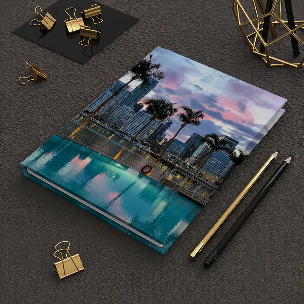 Miami Skyline Pool Palm Trees Sunset – Notebooks