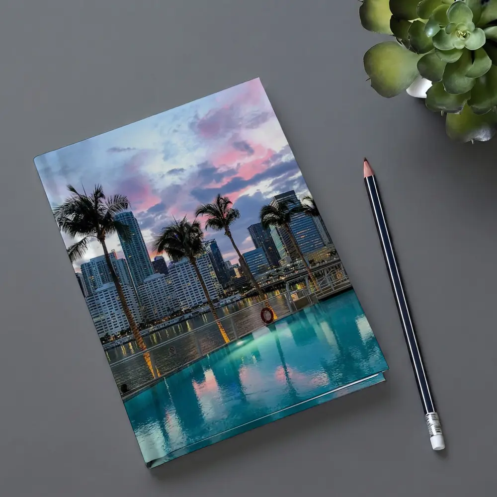 Miami Skyline Pool Palm Trees Sunset – Notebooks