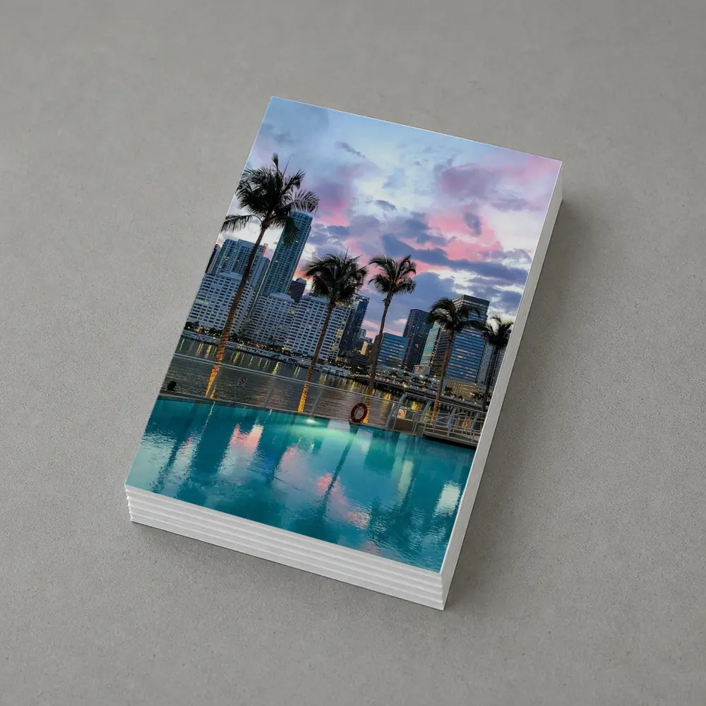 Miami Skyline Pool Palm Trees Sunset – Postcards