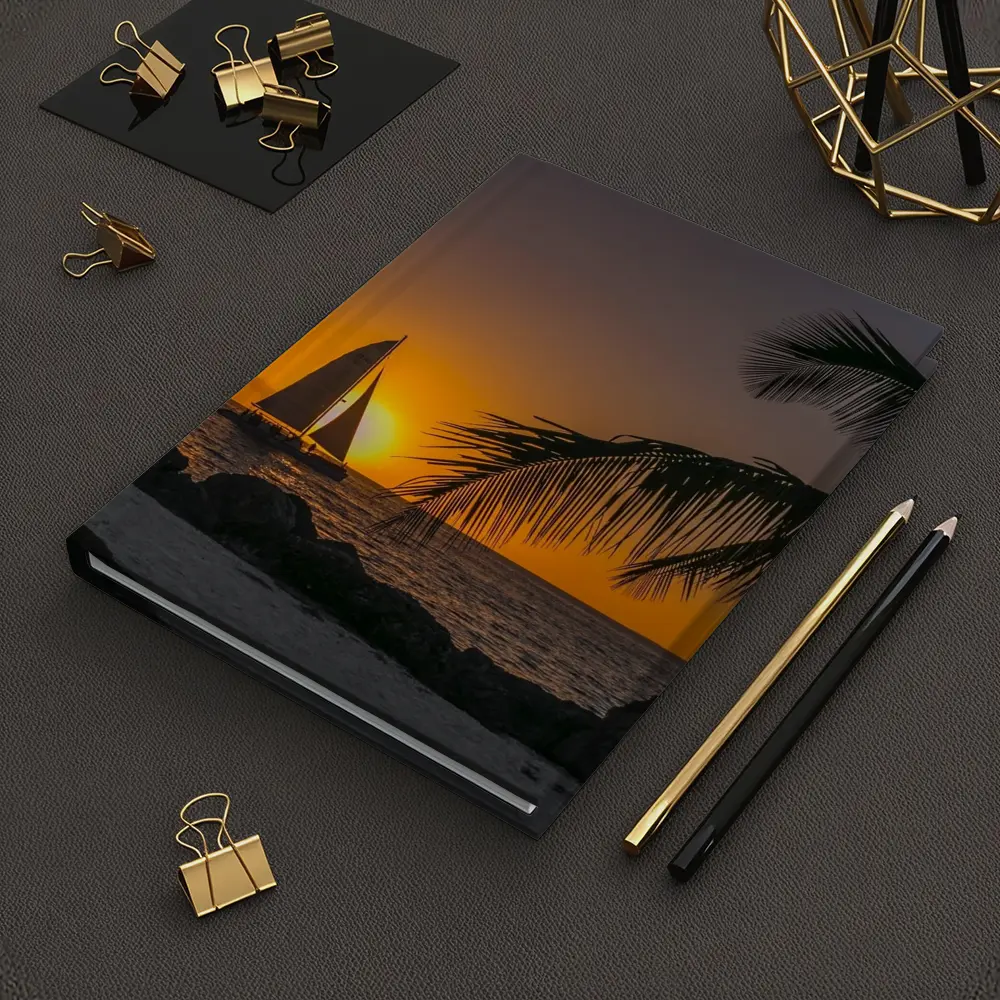 Sailboat Silhouette Golden Ocean Sunset Palm – Notebooks
