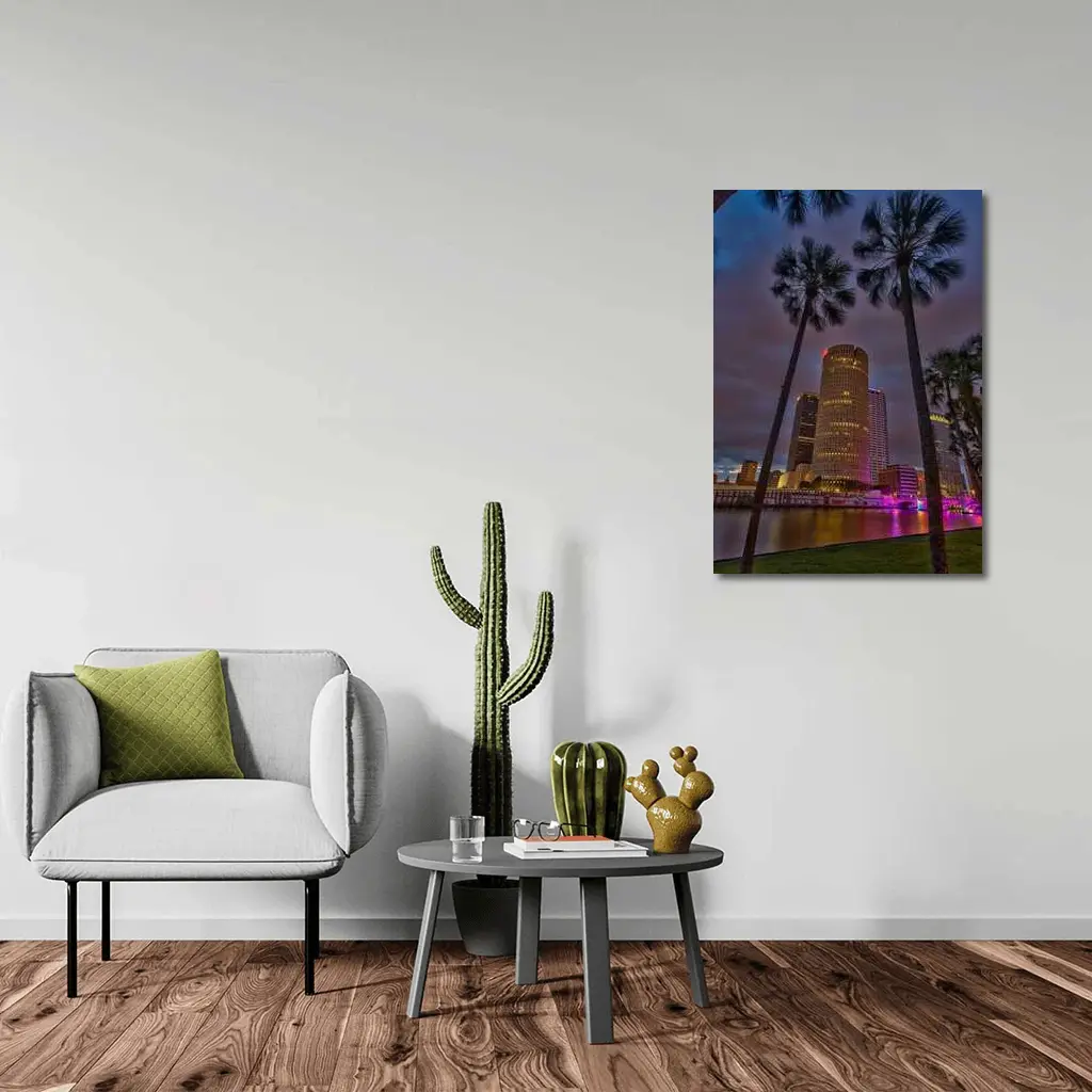 Tampa Skyline Night Palm Trees Florida – Wall Art