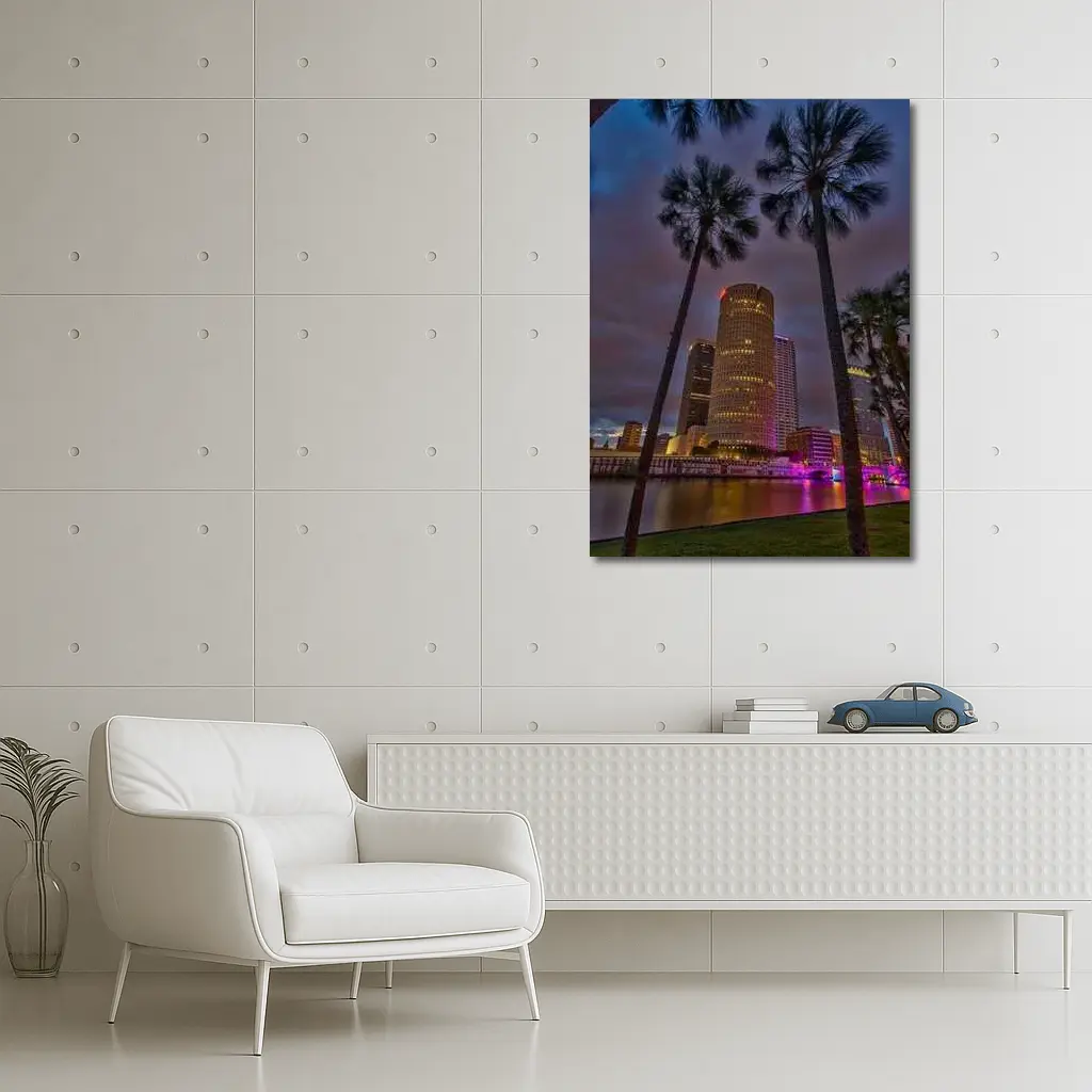 Tampa Skyline Night Palm Trees Florida – Wall Art