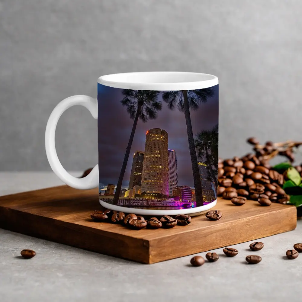 Tampa Skyline Night Palm Trees Florida – Mugs