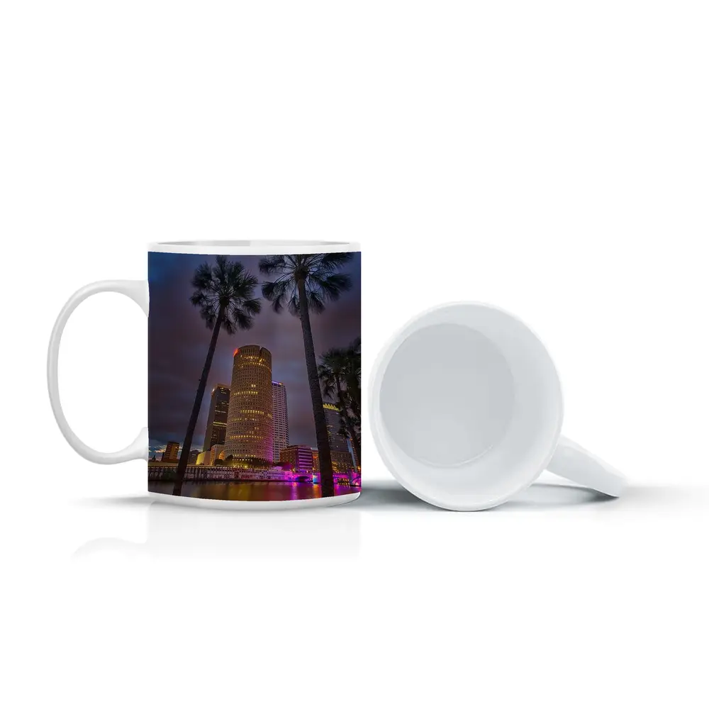 Tampa Skyline Night Palm Trees Florida – Mugs