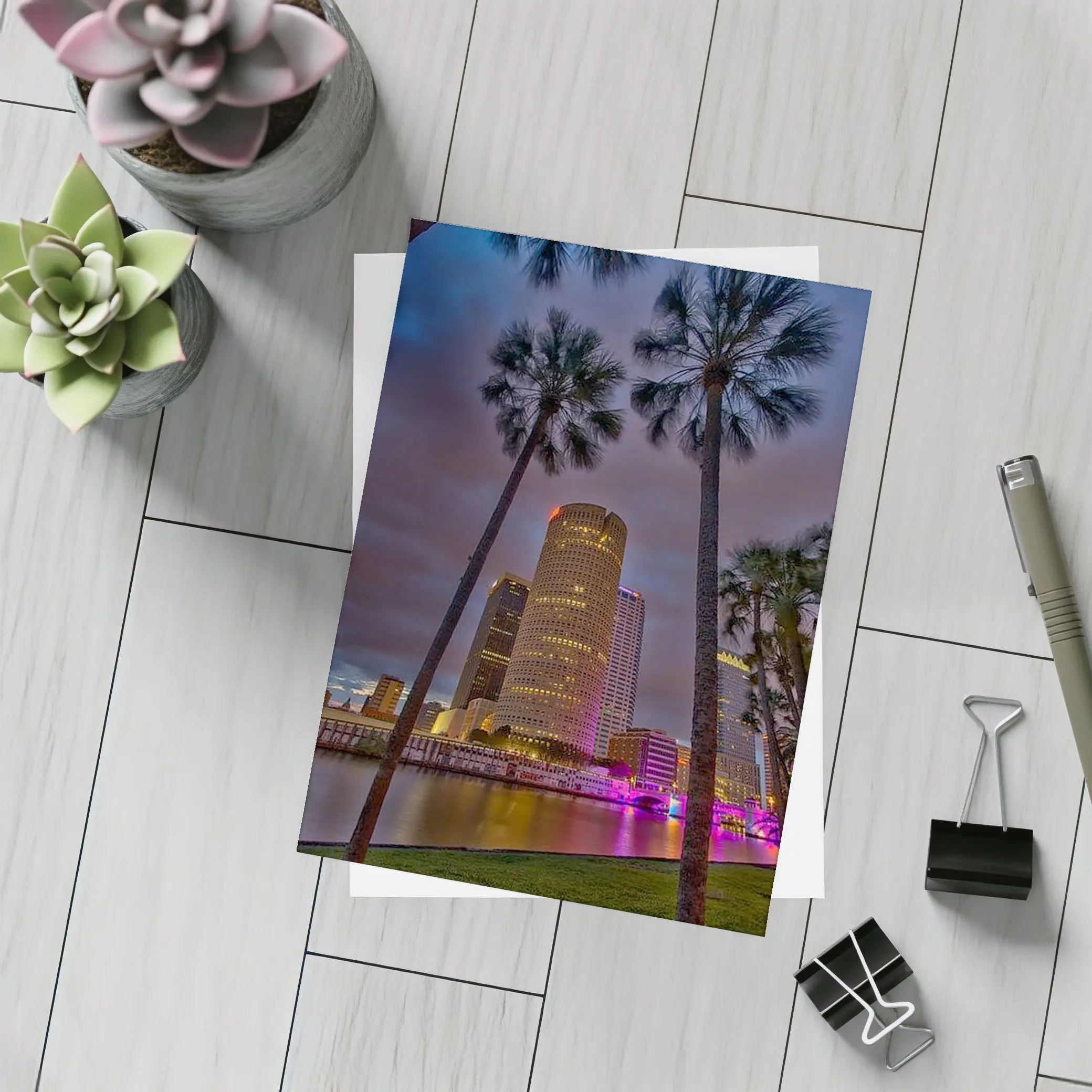 Tampa Skyline Night Palm Trees Florida – Postcards