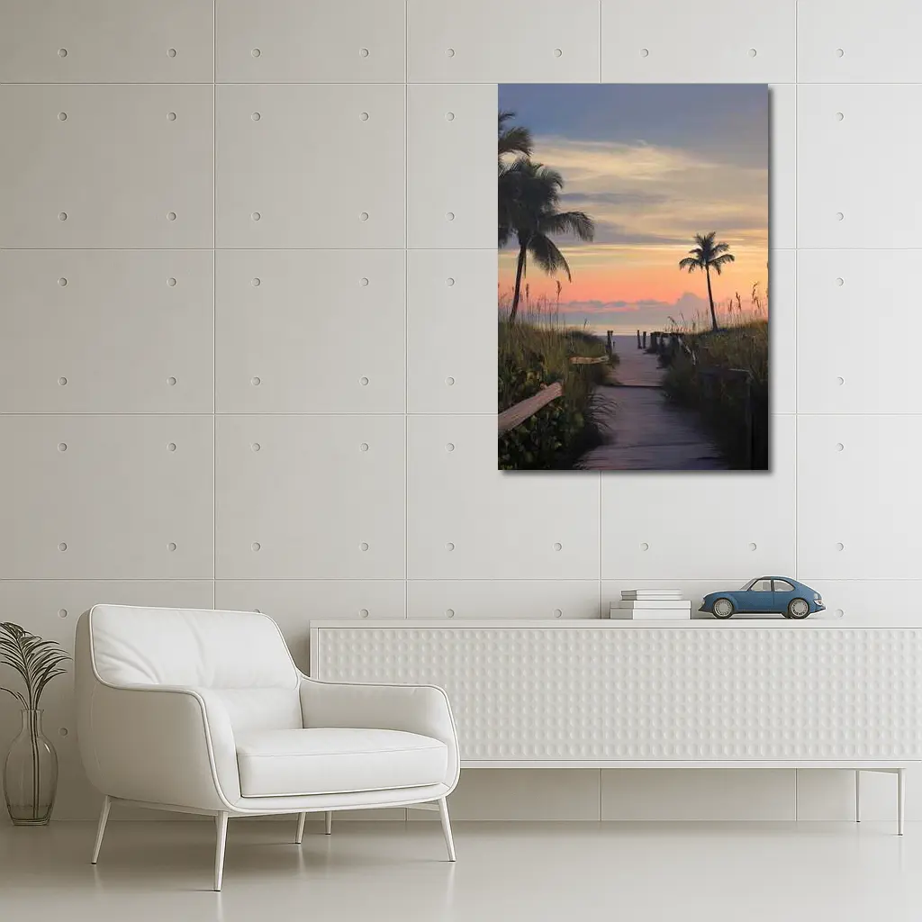 Tropical Boardwalk Path to Beach Sunset – Wall Art