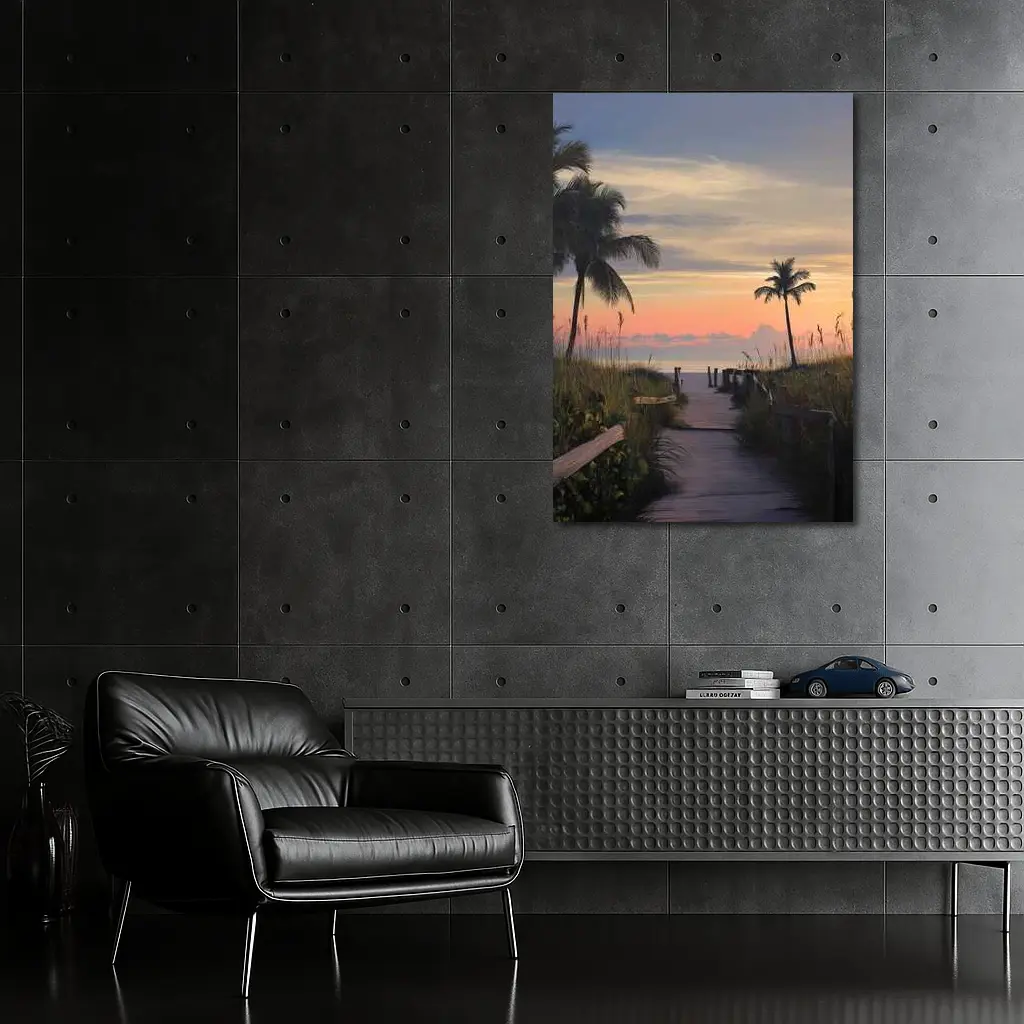 Tropical Boardwalk Path to Beach Sunset – Wall Art