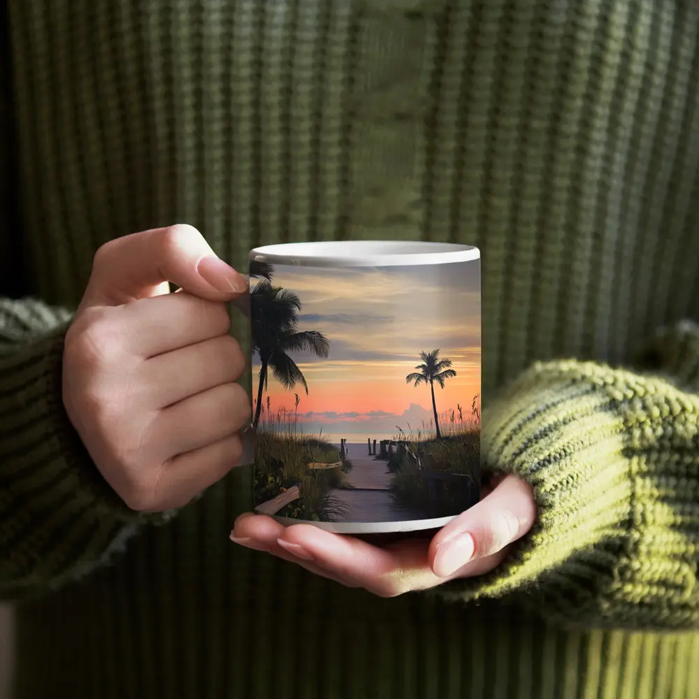 Tropical Boardwalk Path to Beach Sunset – Mugs