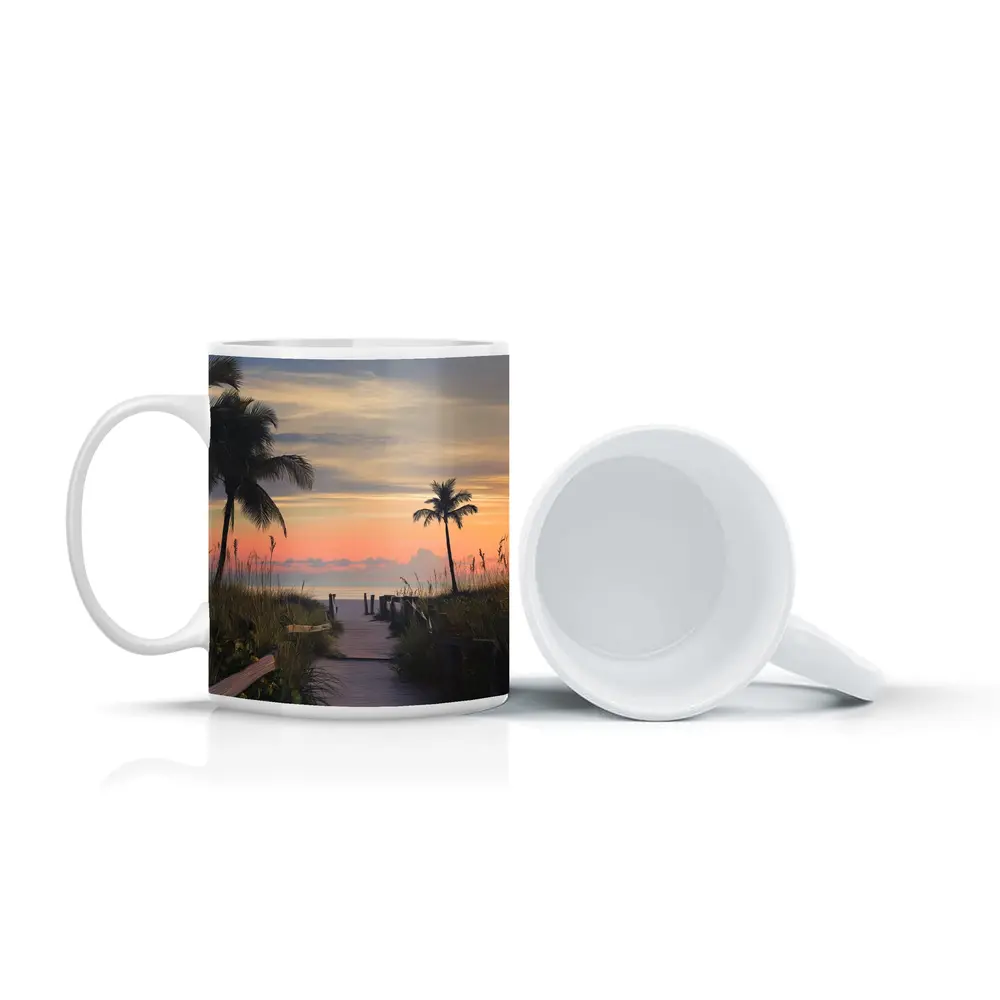 Tropical Boardwalk Path to Beach Sunset – Mugs