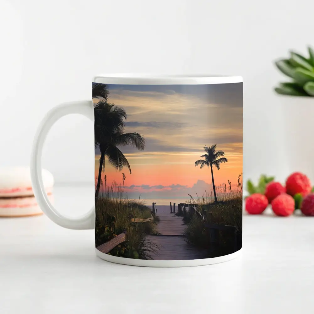 Tropical Boardwalk Path to Beach Sunset – Mugs