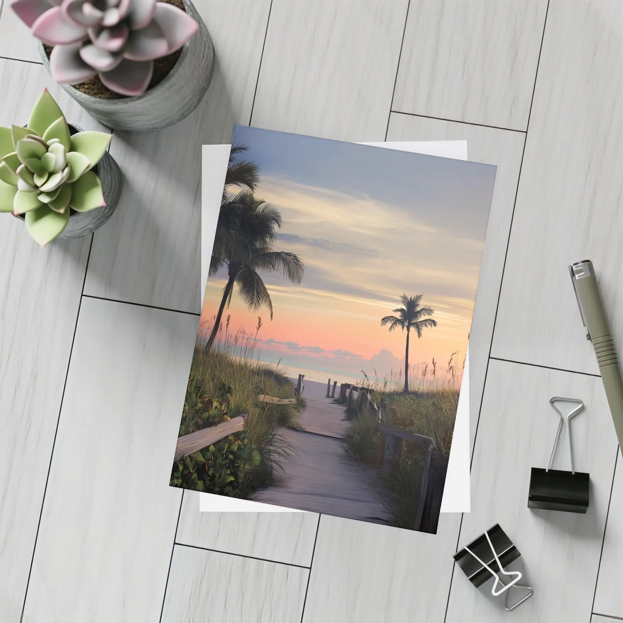 Tropical Boardwalk Path to Beach Sunset – Postcards