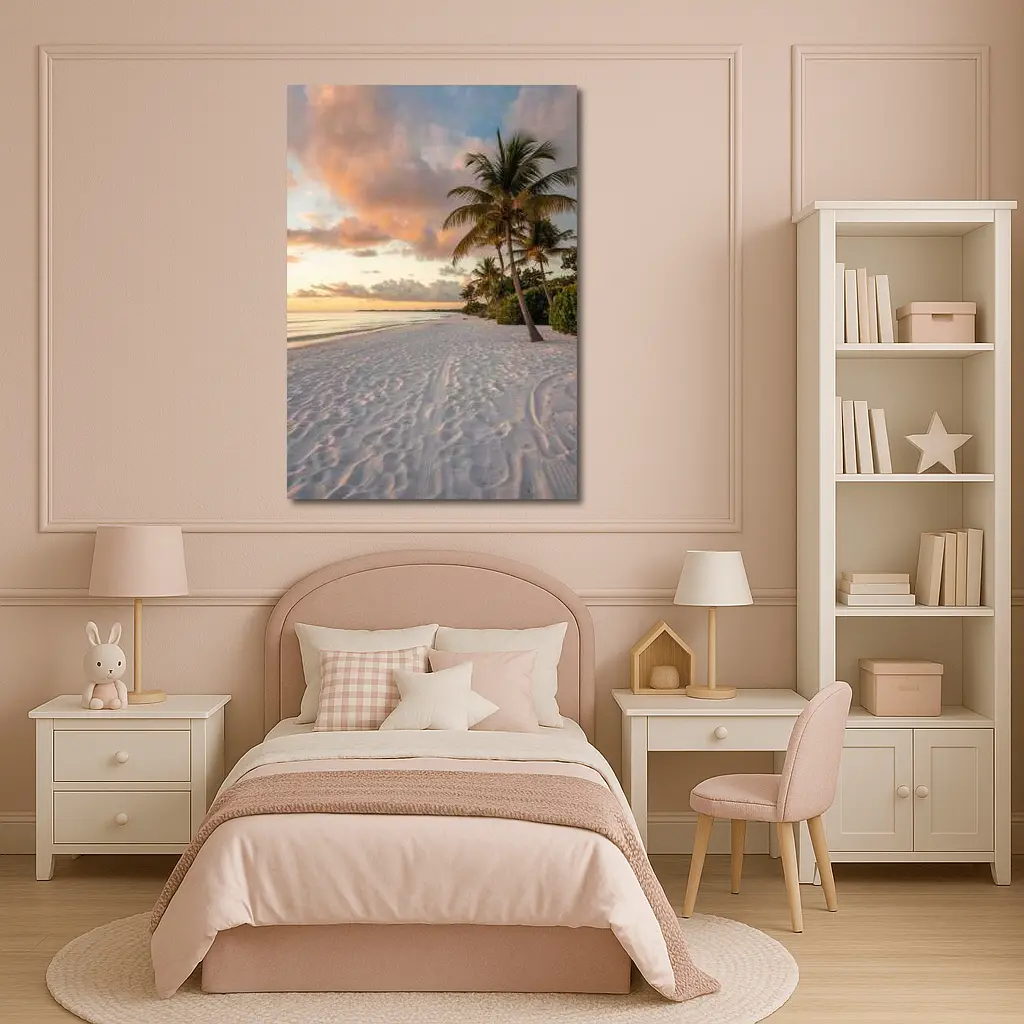 Tropical Beach Palm Tree Sunset Sky – Wall Art