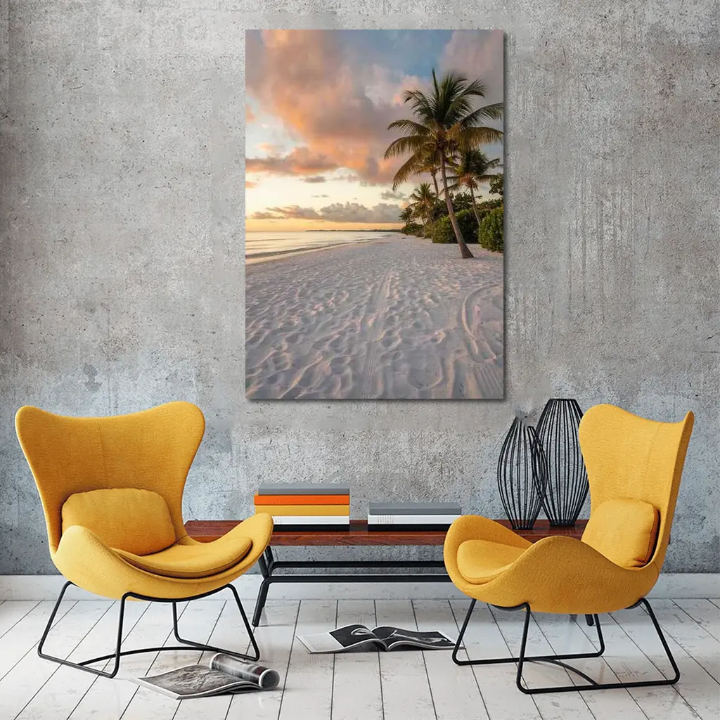 Tropical Beach Palm Tree Sunset Sky – Wall Art