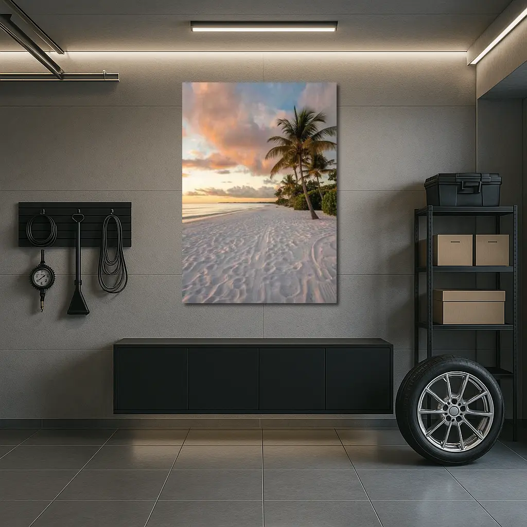 Tropical Beach Palm Tree Sunset Sky – Wall Art