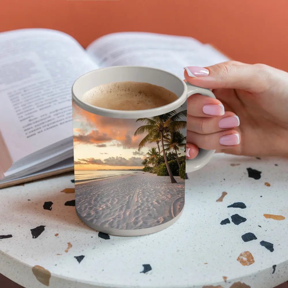 Tropical Beach Palm Tree Sunset Sky – Mugs