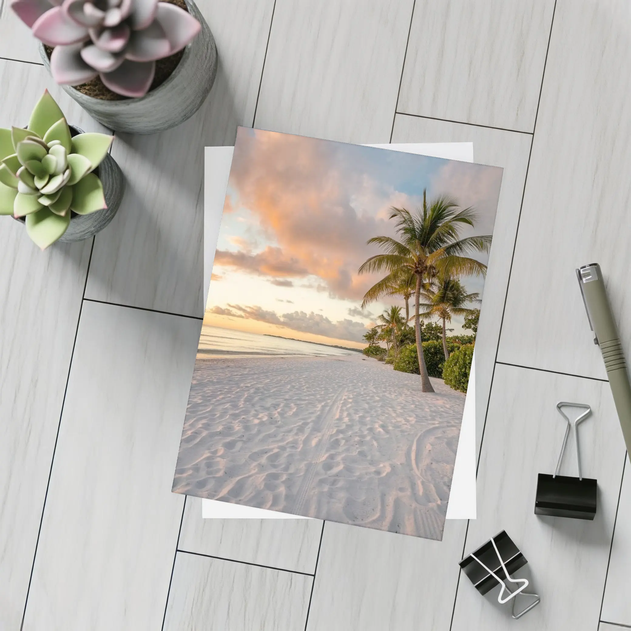 Tropical Beach Palm Tree Sunset Sky – Postcards