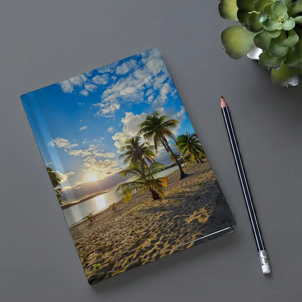 Tropical Beach Palm Trees Sunset Golden Sky – Notebooks