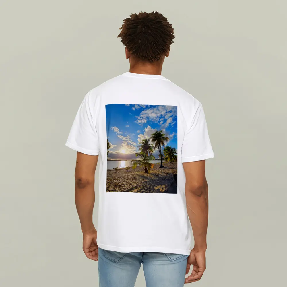 Tropical Beach Palm Trees Sunset Golden Sky – T-Shirts
