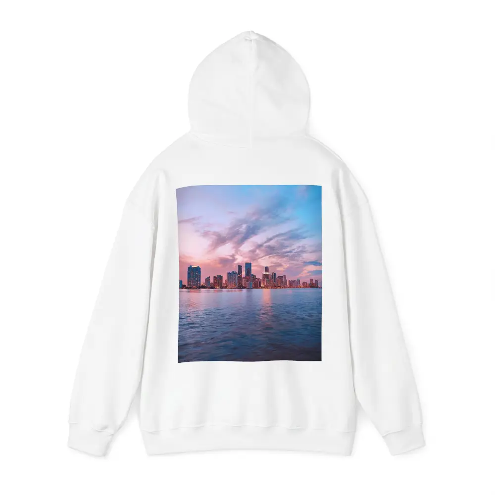 Miami Skyline Sunset Over Calm Water – Hoodies