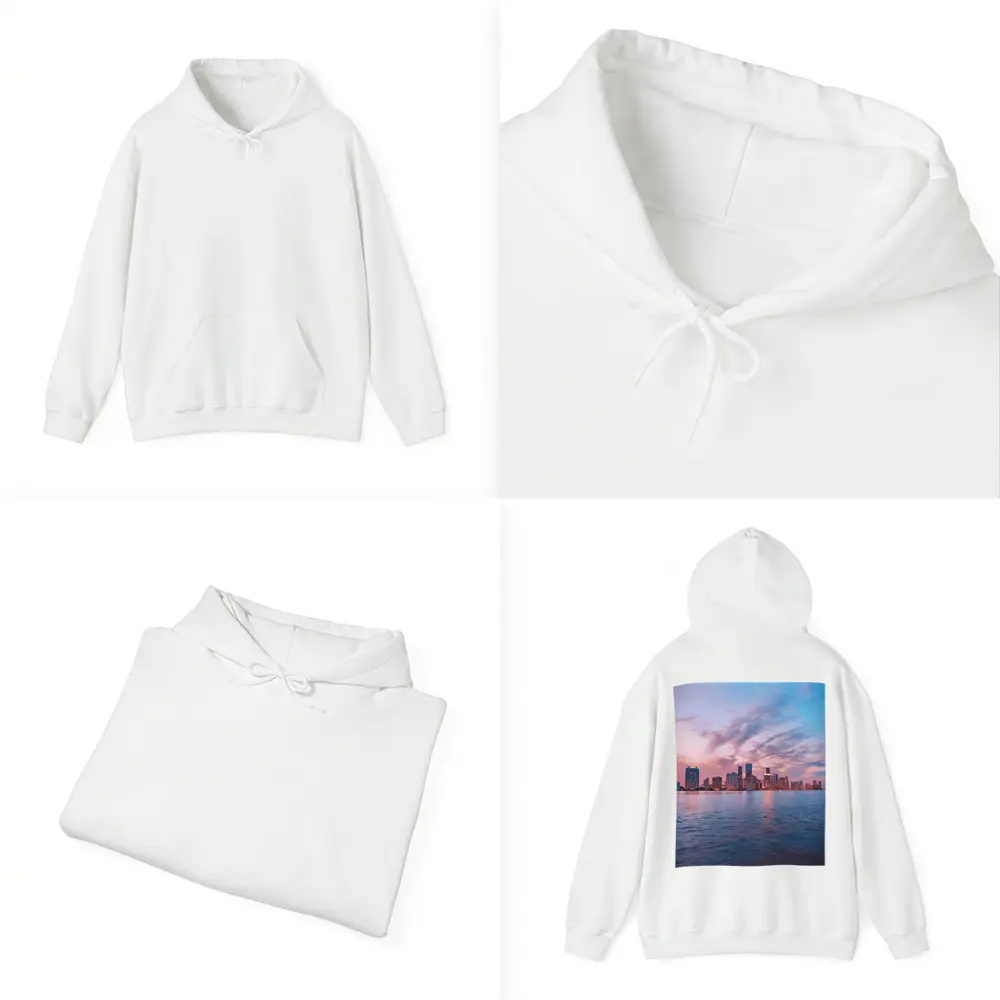 Miami Skyline Sunset Over Calm Water – Hoodies