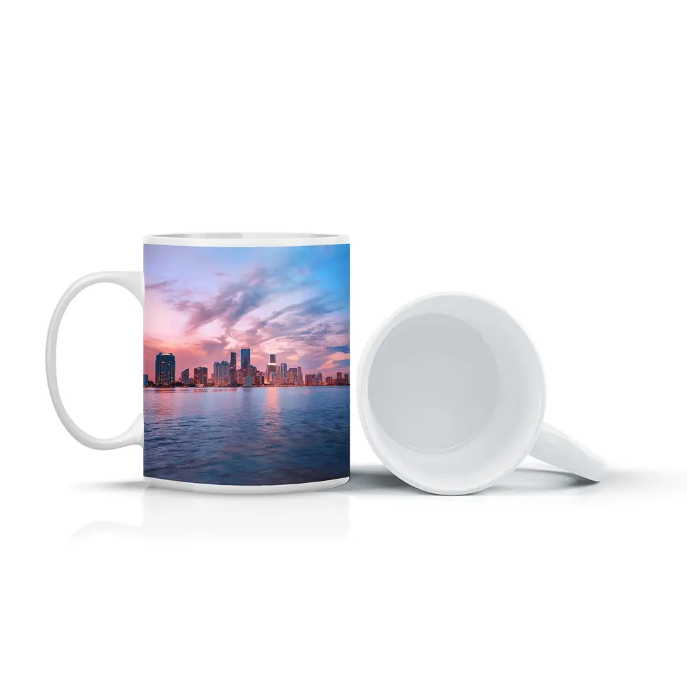 Miami Skyline Sunset Over Calm Water – Mugs