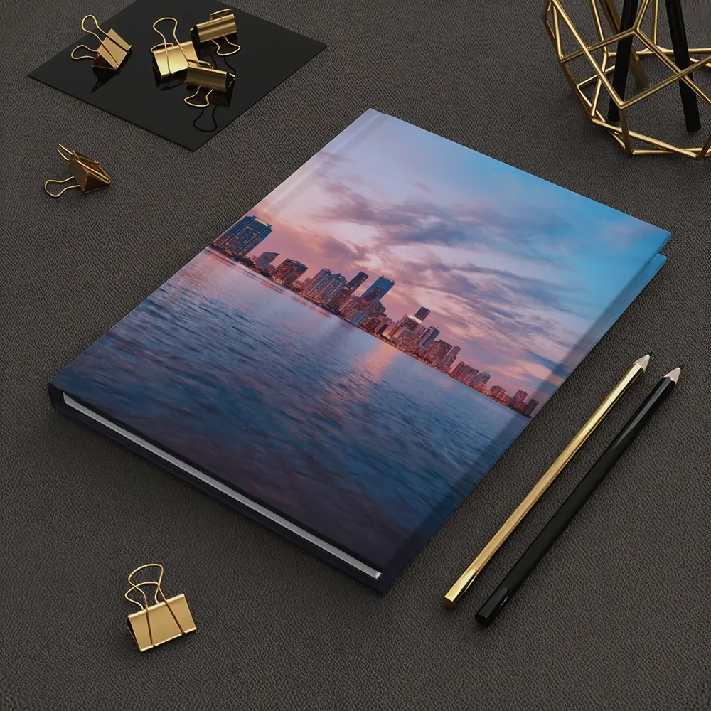 Miami Skyline Sunset Over Calm Water – Notebooks