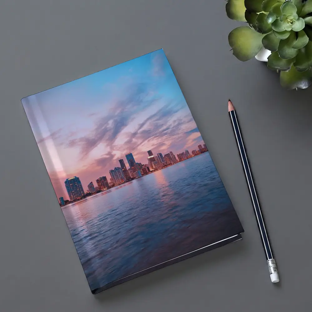 Miami Skyline Sunset Over Calm Water – Notebooks