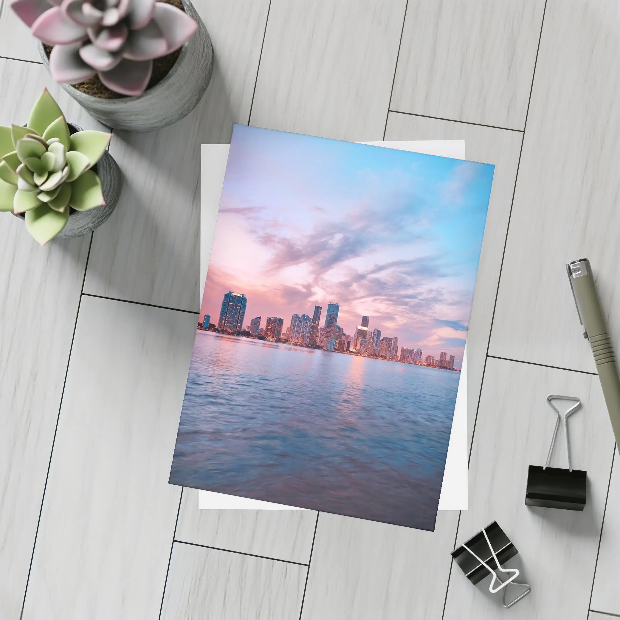 Miami Skyline Sunset Over Calm Water – Postcards