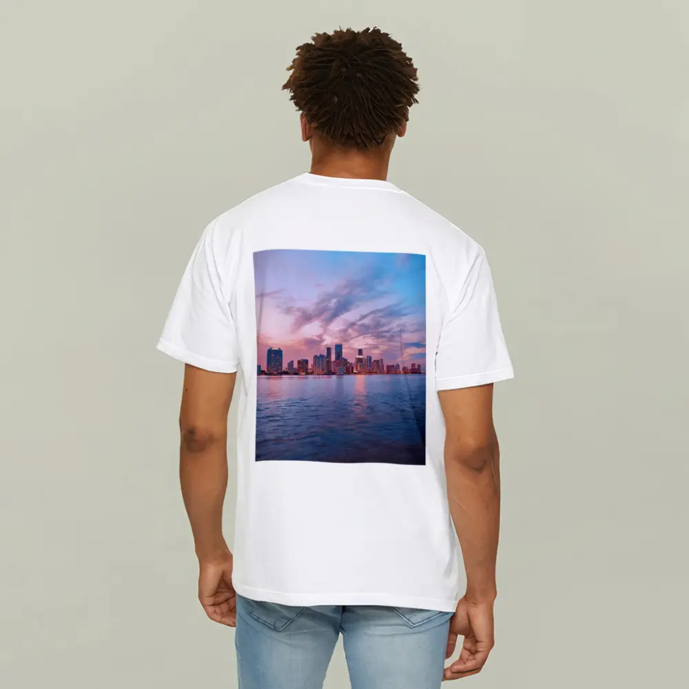 Miami Skyline Sunset Over Calm Water – T-Shirts