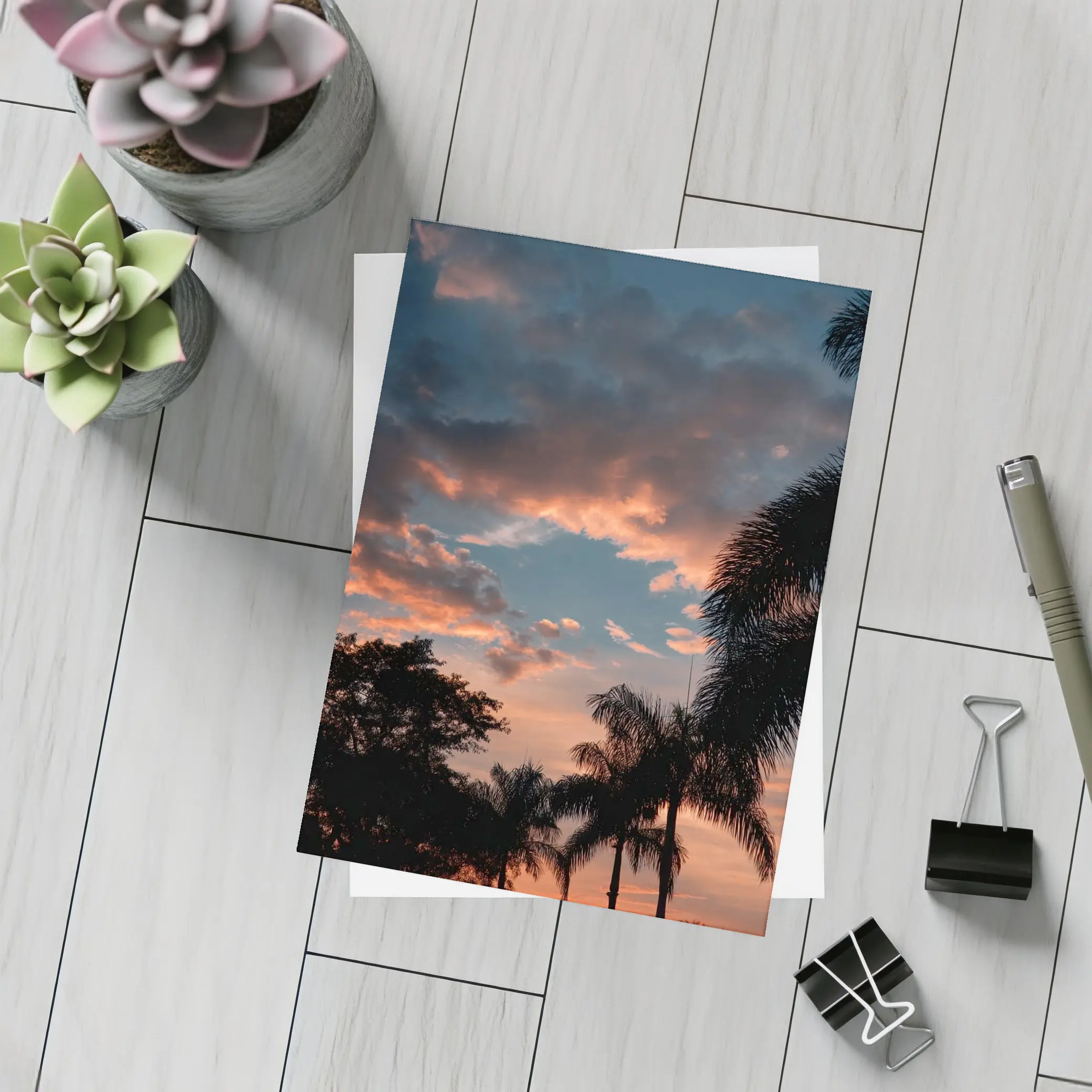Tropical Palm Trees Silhouette Sunset Sky – Postcards