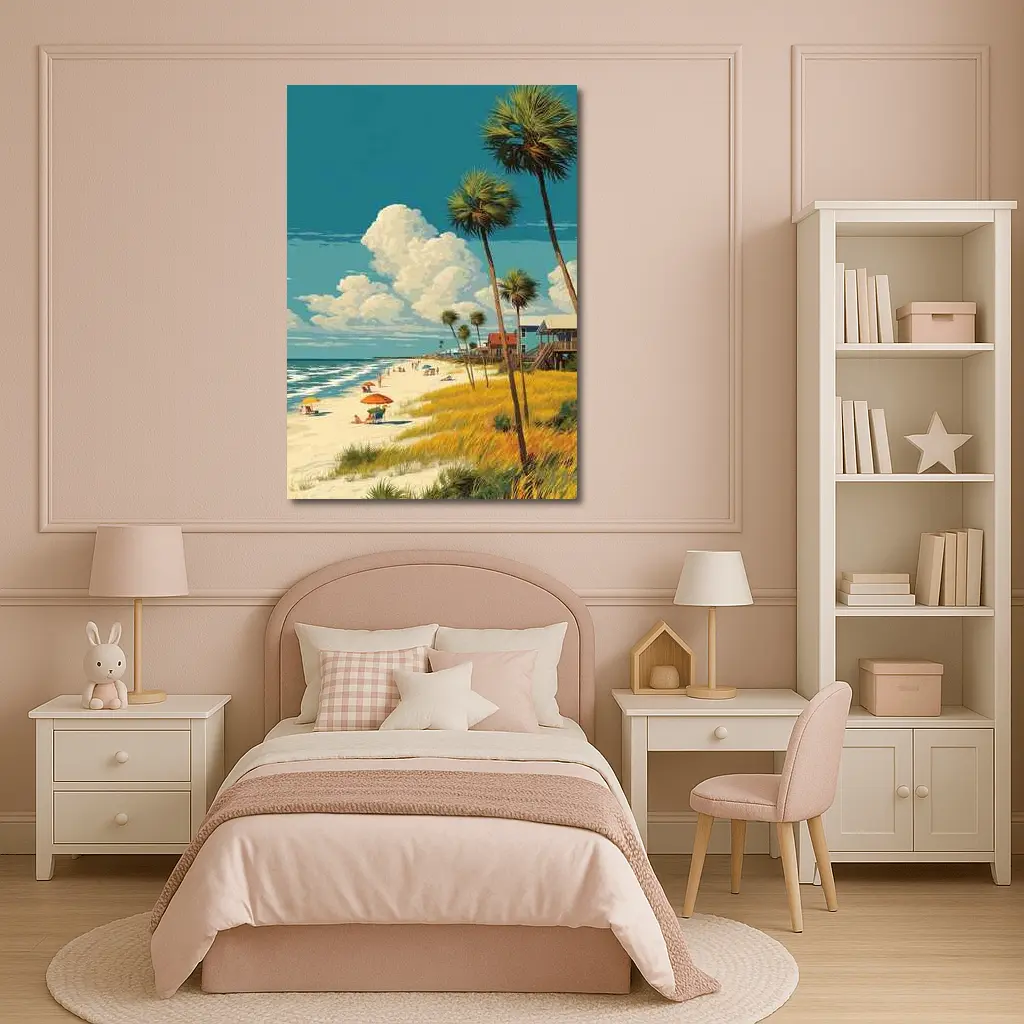 Florida Beach Palm Trees Retro Travel Art – Wall Art